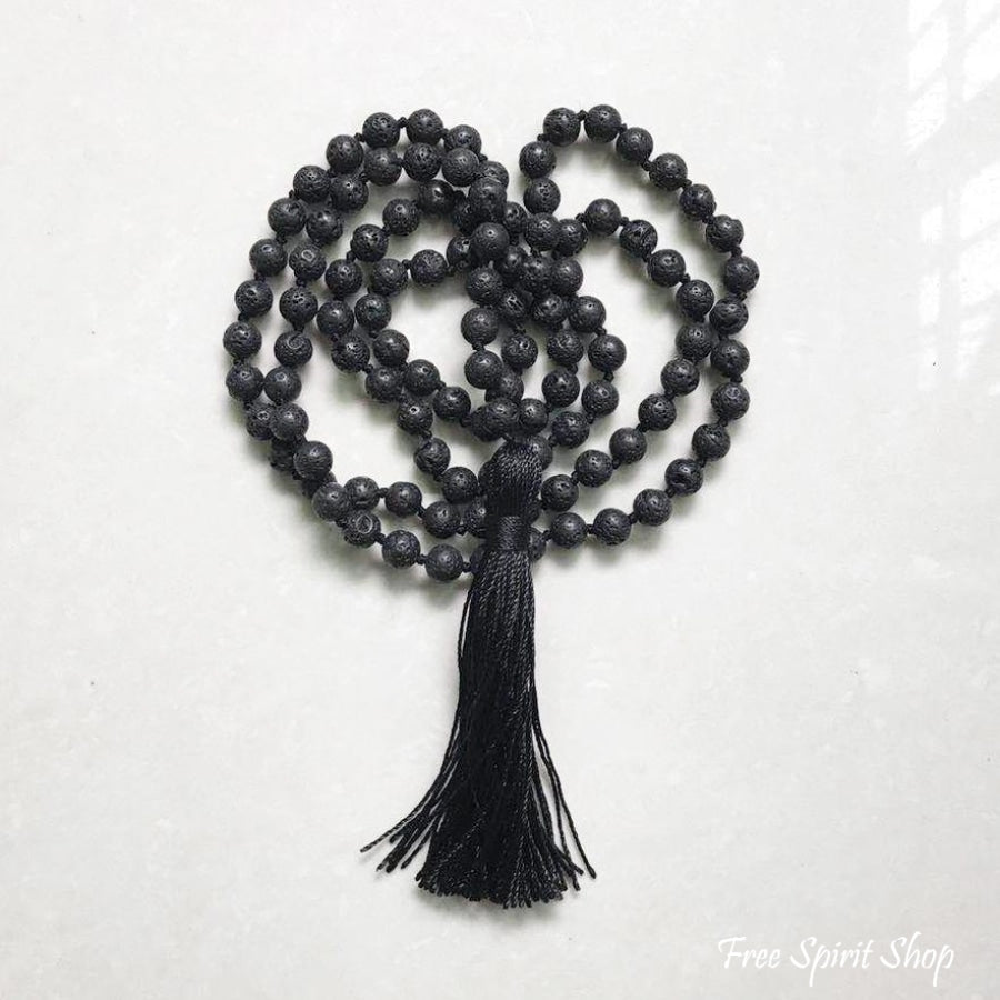 108 Natural Lava Stone Mala Prayer Beads With Tassel - Free Spirit Shop