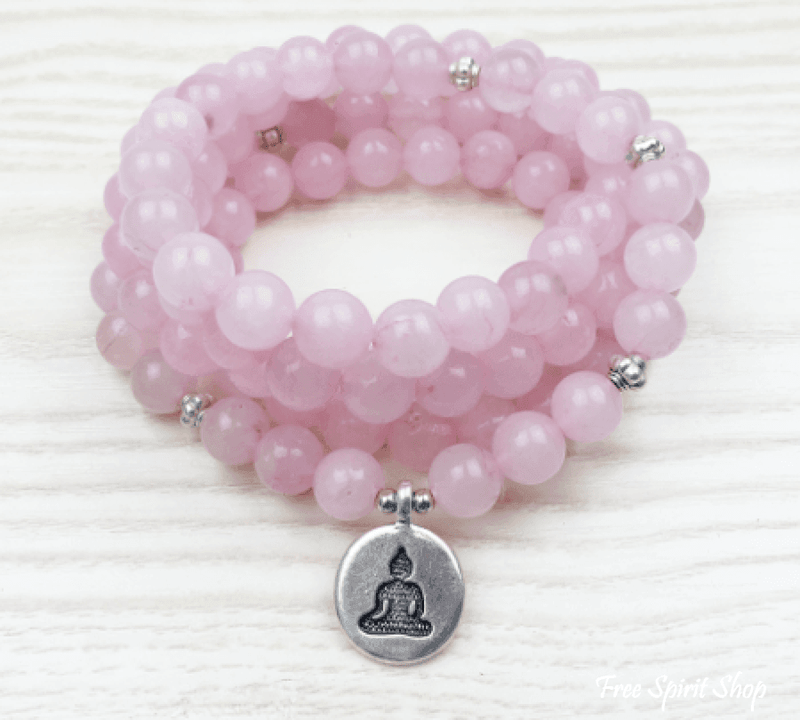 108 Natural Rose Quartz Mala Prayer Beads Bracelet