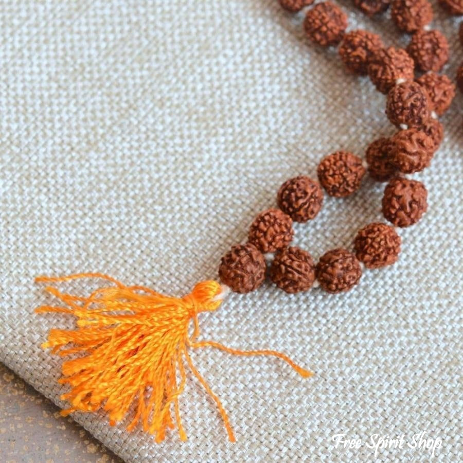 108 Natural Rudraksha Mala Prayer Beads Necklace With Tassel - Free Spirit Shop