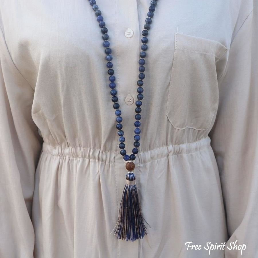 108 Natural Sodalite Mala Bead Necklace - Free Spirit Shop