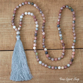 108 Natural Strawberry Agate Mala Bead Necklace - Free Spirit Shop