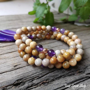 108 Natural Sunstone Amethyst & Purple Agate Mala Bead Necklace / Bracelet - Free Spirit Shop