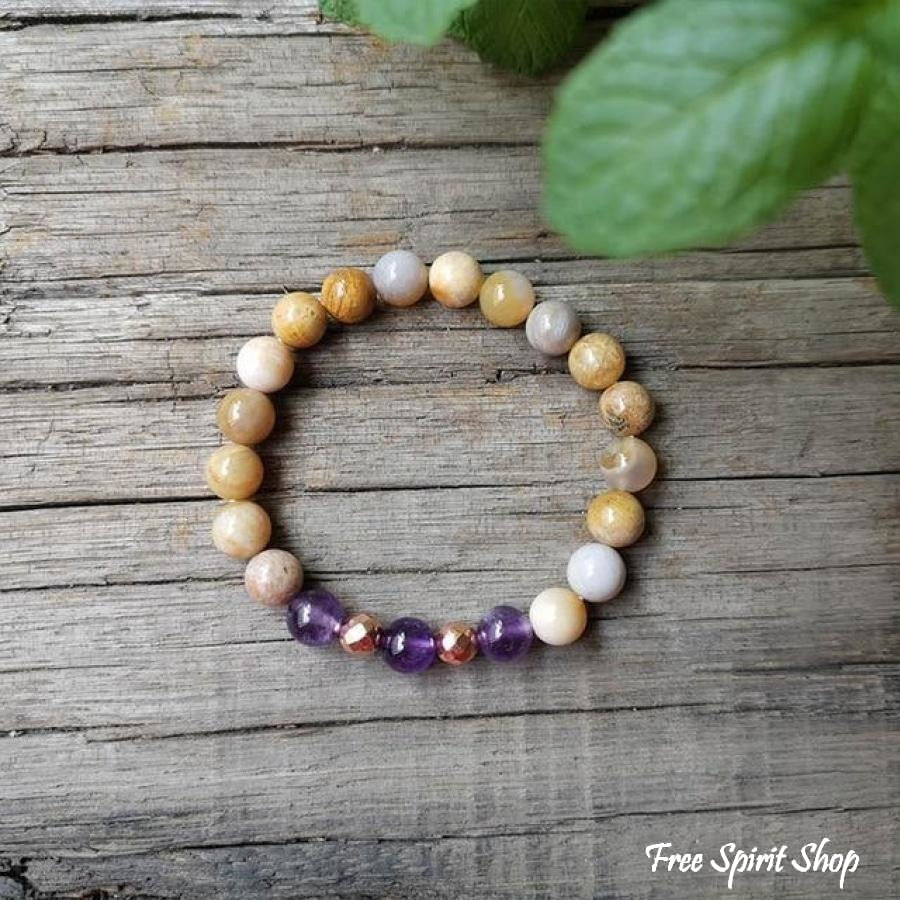 108 Natural Sunstone Amethyst & Purple Agate Mala Bead Necklace / Bracelet - Free Spirit Shop