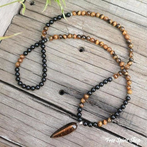 108 Natural Tiger Eye & Black Onyx Mala Beads Necklace / Bracelet - Free Spirit Shop