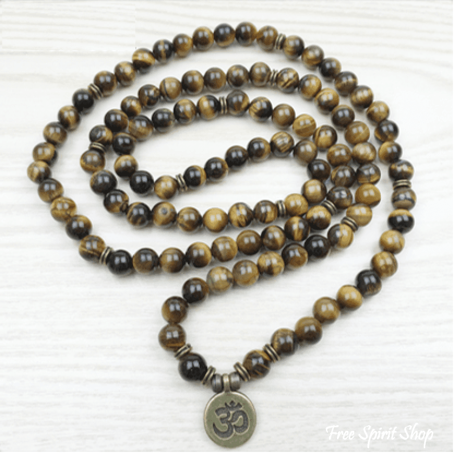 108 Natural Tiger Eye Stone Mala Prayer Beads Bracelet - Free Spirit Shop