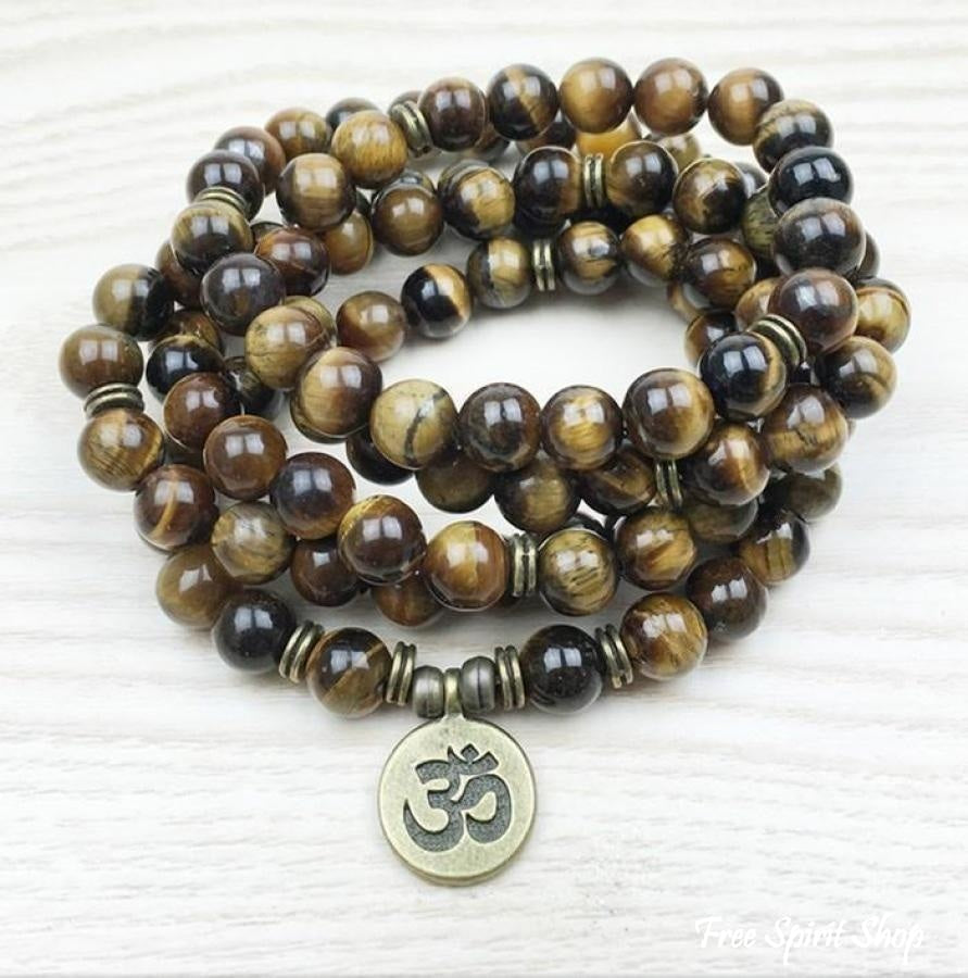 108 Natural Tiger Eye Stone Mala Prayer Beads Bracelet