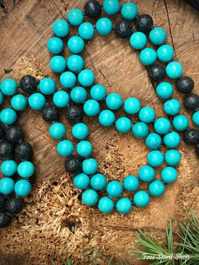 108 Natural Turquoise & Lava Stone Mala Bead Prayer Necklace - Free Spirit Shop