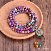 108 Purple Jasper & Tibetan Charm Mala Bead Bracelet - Free Spirit Shop