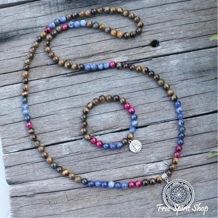 108 Tiger Eye & Sodalite Mala Bead Necklace / Bracelet - Free Spirit Shop