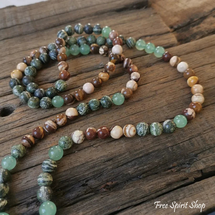 108 Zebra Jasper Green Jade & Green Aventurine Mala Bead Necklace - Free Spirit Shop