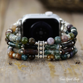 Natural Indian Agate Elastic Beaded Apple Watch Band