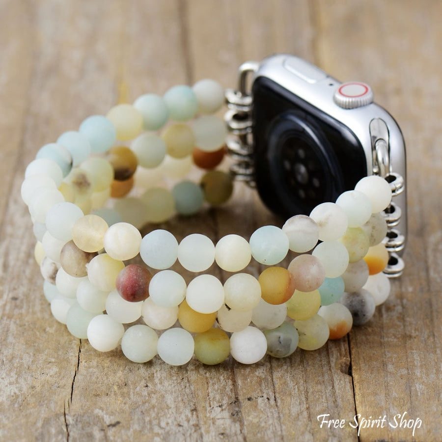 Natural Amazonite Beaded Elastic Apple Watch Band