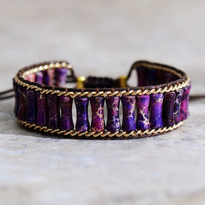 Handmade Purple Jasper & Gold Chain Bead Bracelet