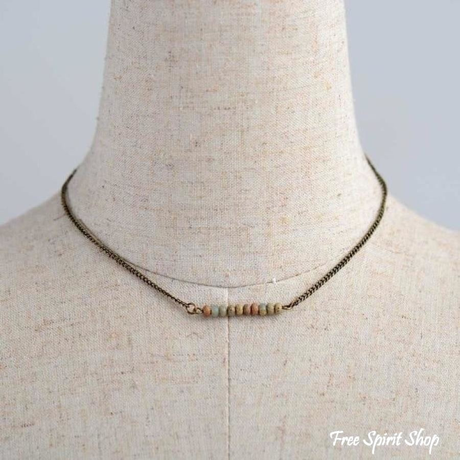 Antique Gold Natural Stone Bead Choker Necklace - Free Spirit Shop