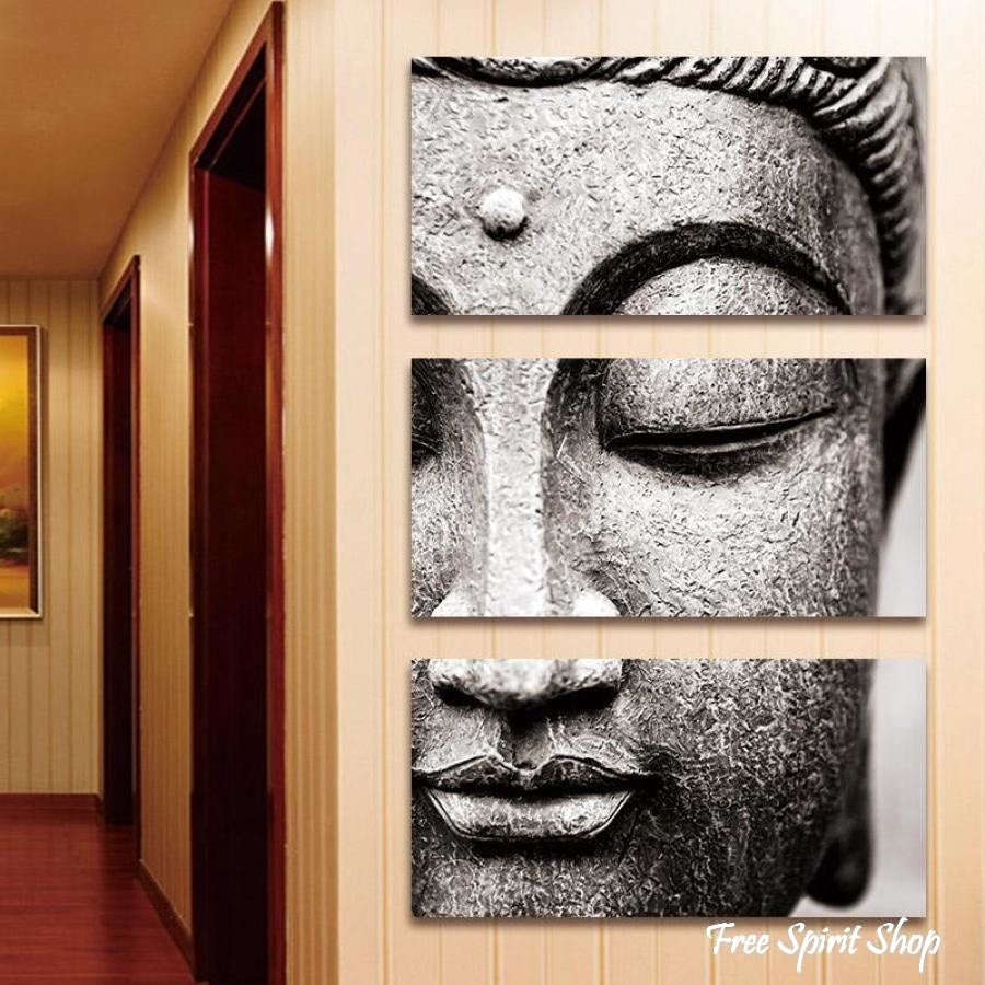Black and White Buddha Wall Art 3 Pcs Canvas Print - Free Spirit Shop
