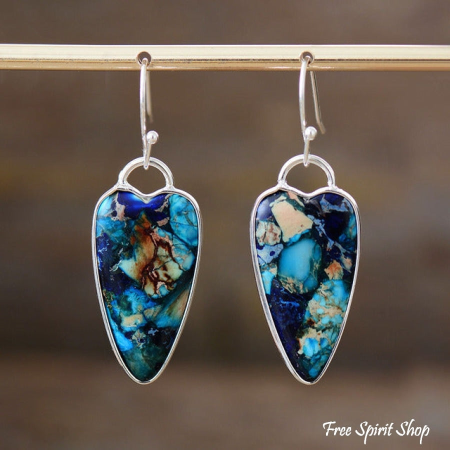 Blue Jasper Heart Earrings - Free Spirit Shop