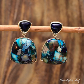 Blue Jasper Mosaic Drop Earrings - Free Spirit Shop