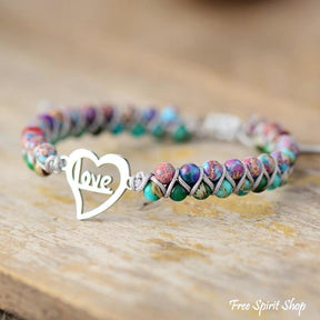 Colorful Jasper & Love Charm Bead Bracelet - Free Spirit Shop