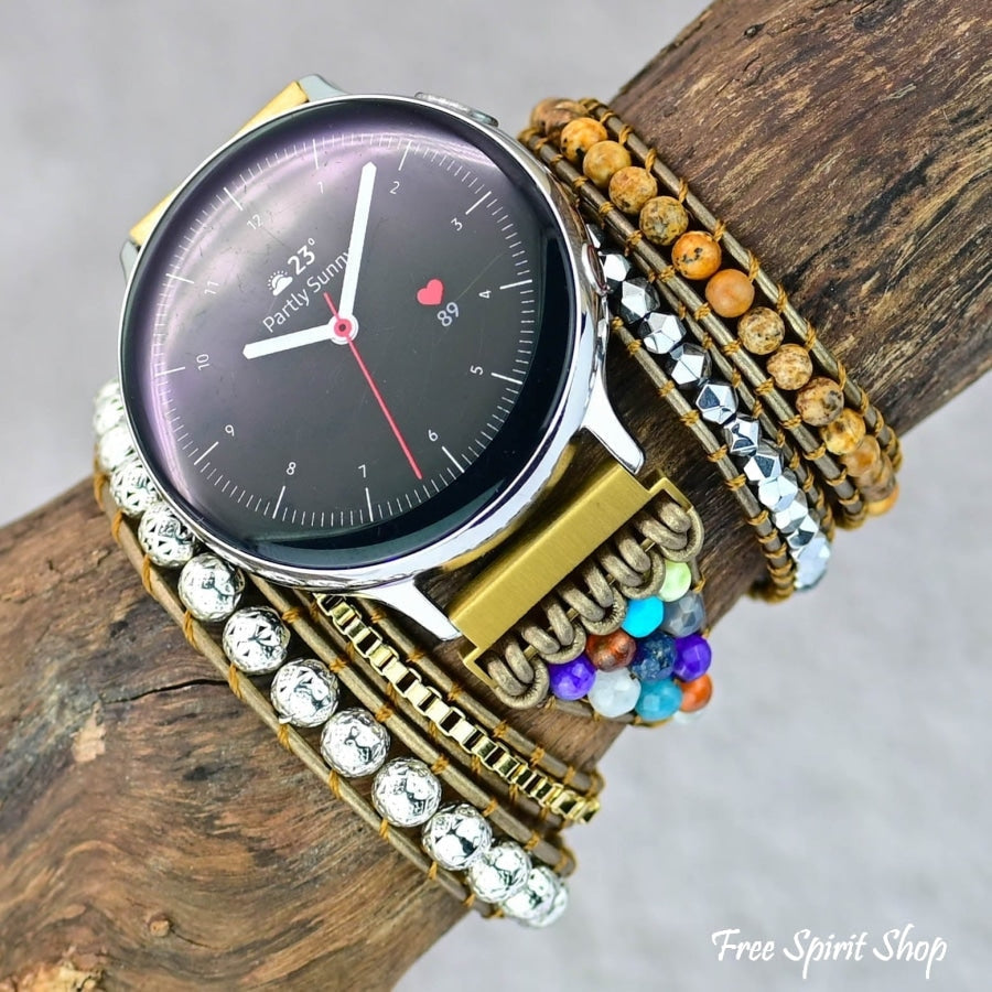 Google Pixel Watch Band With Natural Earthy Jasper Beads - Free Spirit Shop