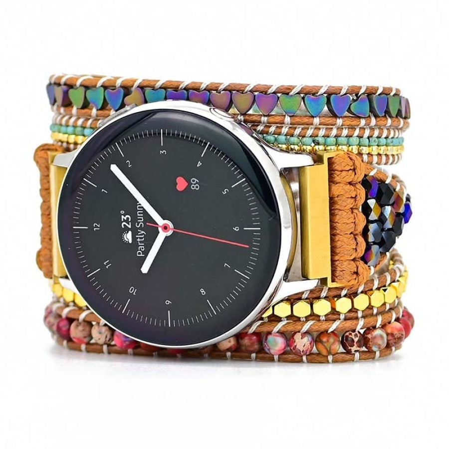 Google Pixel Watch Band With Natural Hematite Heart & Jasper Beads - Free Spirit Shop