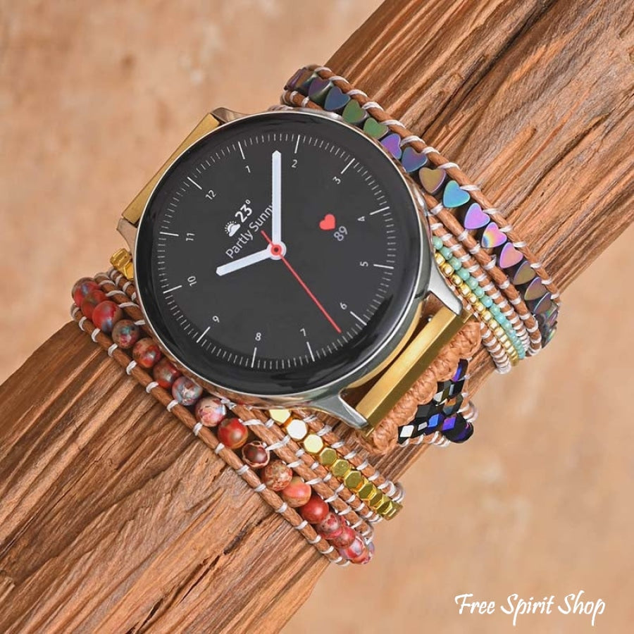 Google Pixel Watch Band With Natural Hematite Heart & Jasper Beads - Free Spirit Shop