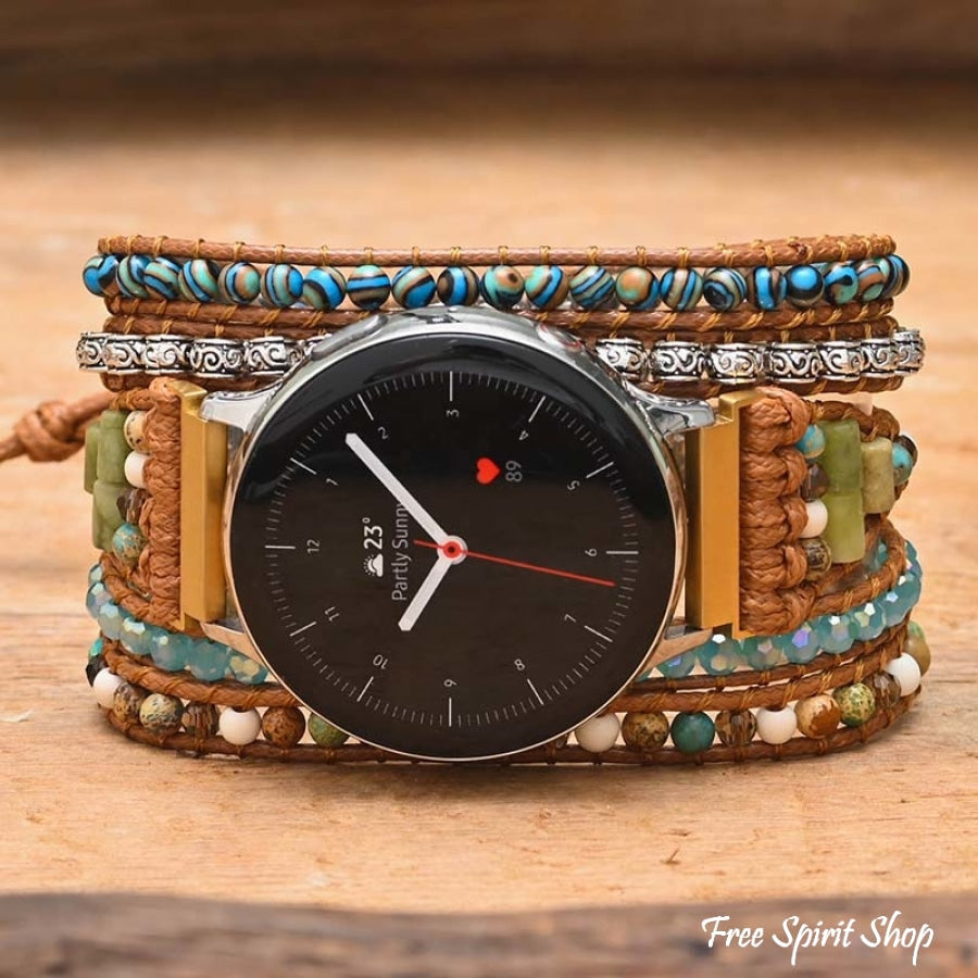 Google Pixel Watch Band With Natural Ocean Jasper Beads - Free Spirit Shop