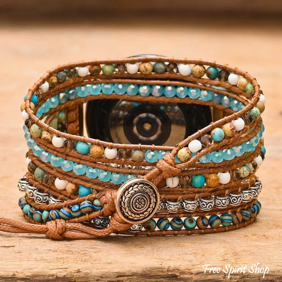 Google Pixel Watch Band With Natural Ocean Jasper Beads - Free Spirit Shop