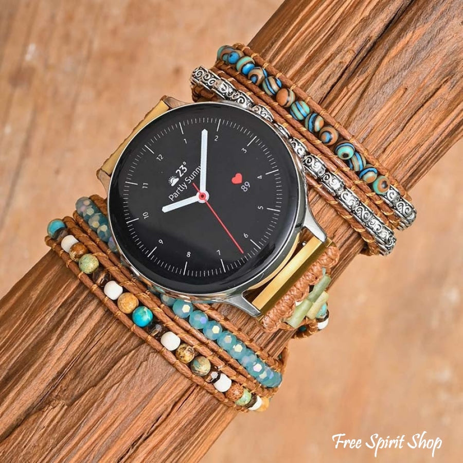 Google Pixel Watch Band With Natural Ocean Jasper Beads - Free Spirit Shop