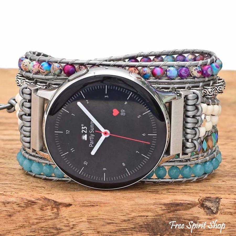 Google Pixel Watch Band With Purple Jasper & Aqua Blue Beads - Free Spirit Shop