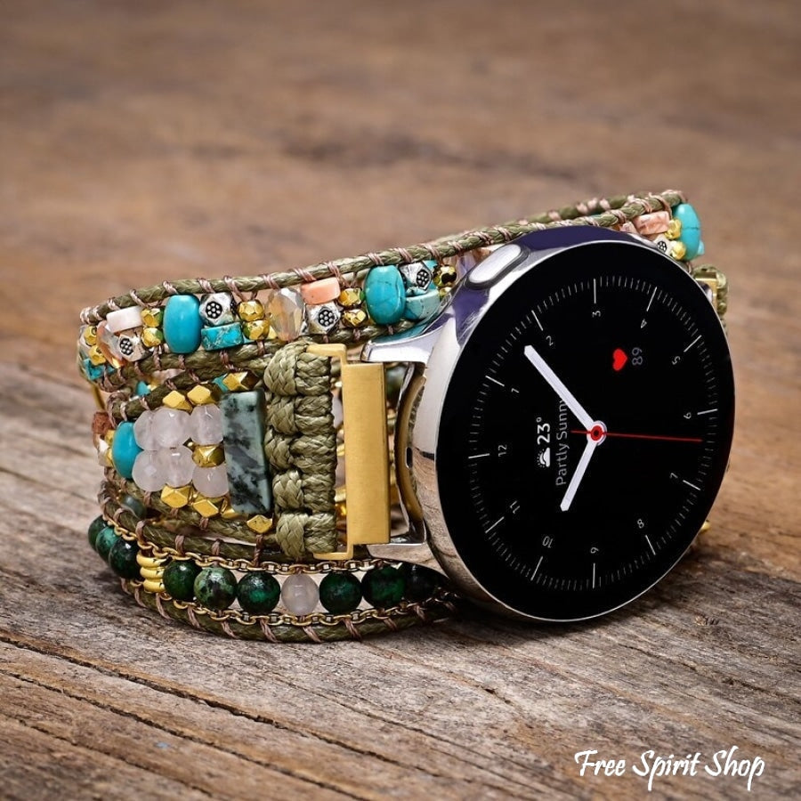 Google Pixel Watch Strap With Natural African Turquoise & Green Beads - Free Spirit Shop