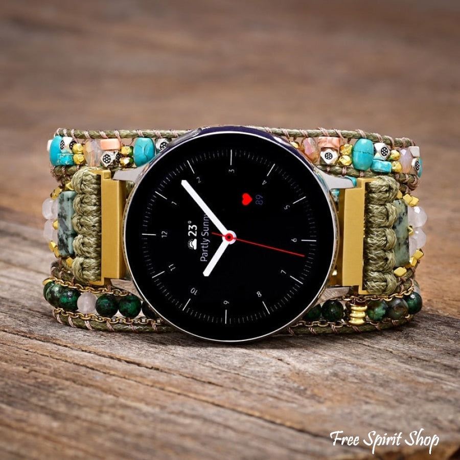 Google Pixel Watch Strap With Natural African Turquoise & Green Beads - Free Spirit Shop