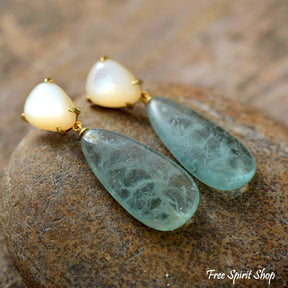 Green Fluorite & Seashell Earrings - Free Spirit Shop