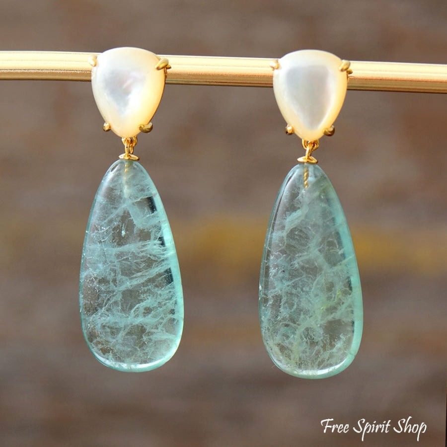 Green Fluorite & Seashell Earrings - Free Spirit Shop