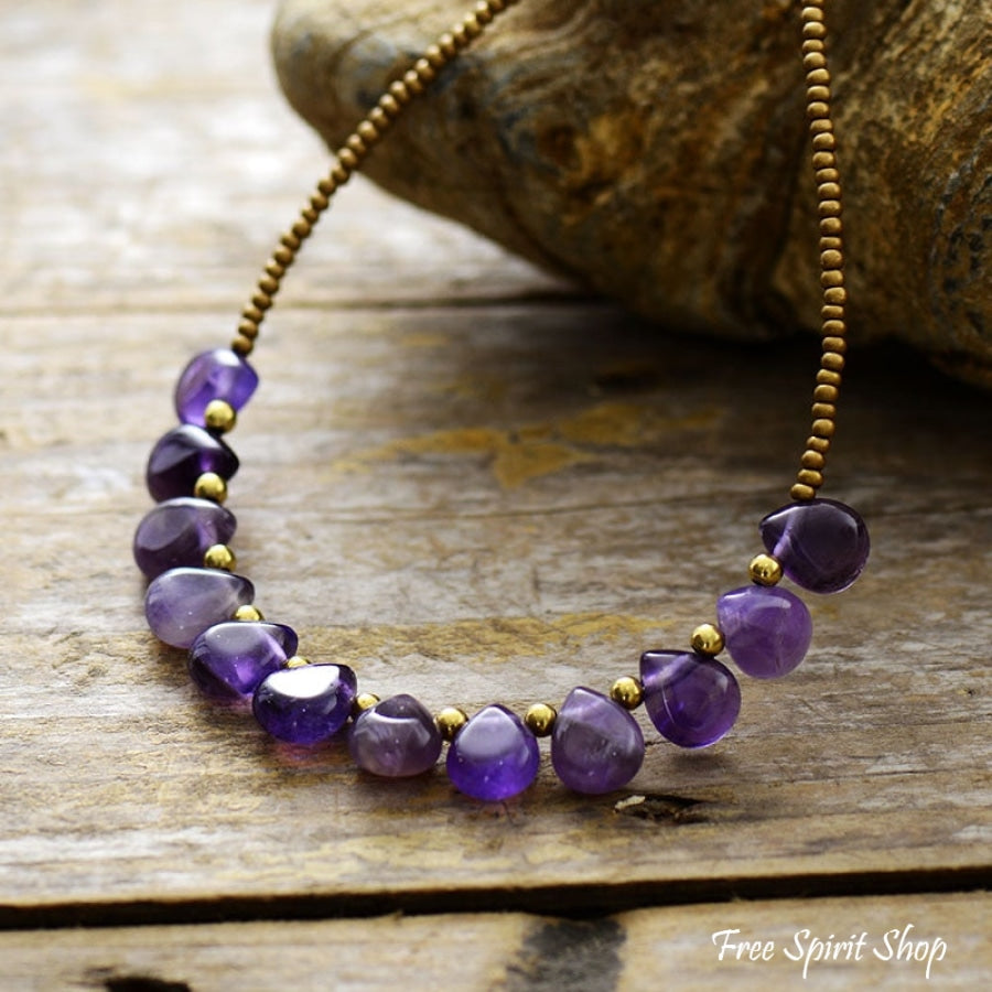 Handmade Amethyst Drop & Seed Bead Necklace - Free Spirit Shop