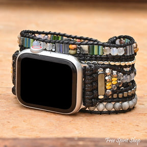 Handmade Black & Gray Beaded Apple Watch Band - Free Spirit Shop