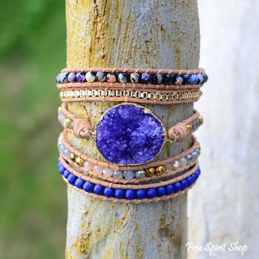 Handmade Blue Druzy Beaded Wrap Bracelet - Free Spirit Shop