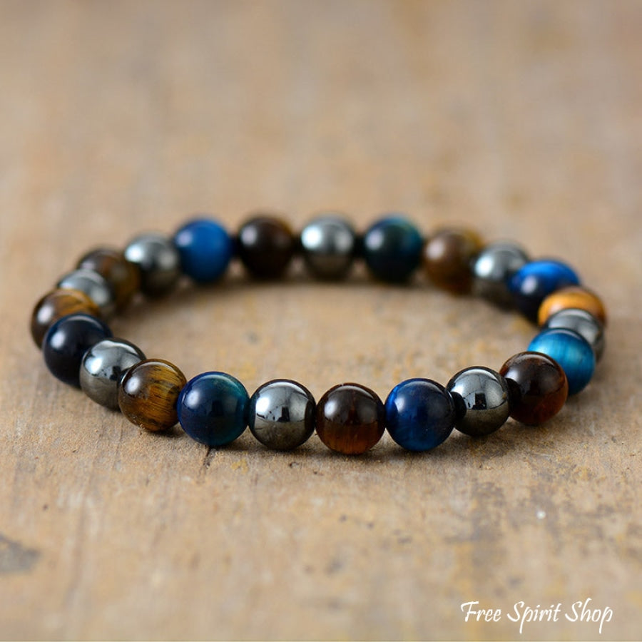 Handmade Blue Tiger Eye & Hematite Bead Bracelet - Free Spirit Shop