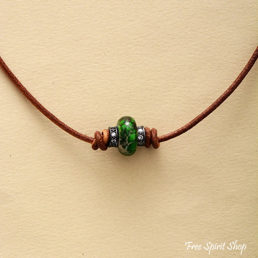 Handmade Emperor Jasper Leather Choker Necklace - Free Spirit Shop