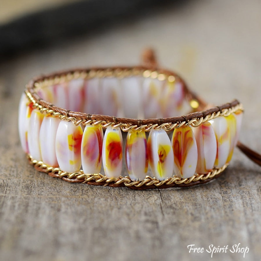 Handmade Flower Bead & Gold Chain Bracelet - Free Spirit Shop