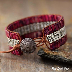 Handmade Fushia Jasper & Tibetan Bead Wrap Bracelet - Free Spirit Shop
