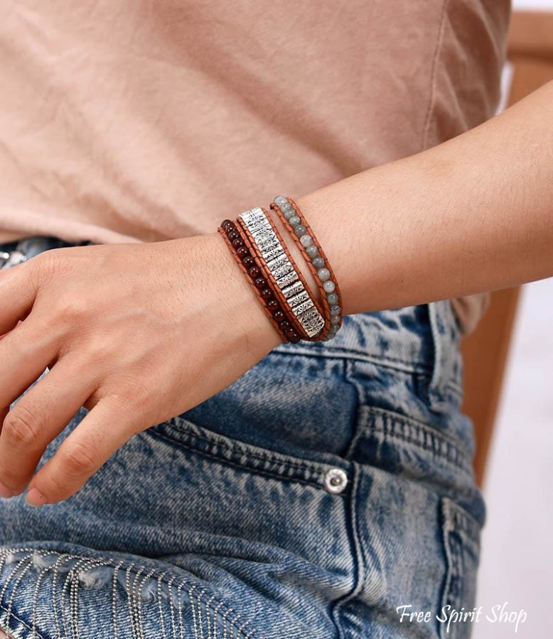 Handmade Garnet & Labradorite Bead Wrap Bracelet - Free Spirit Shop