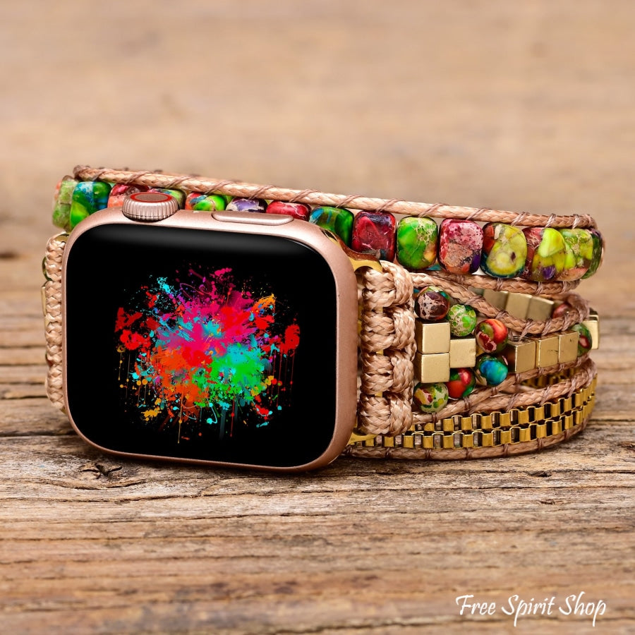 Handmade Green & Red Emperor Jasper Bead Apple Watch Band - Free Spirit Shop