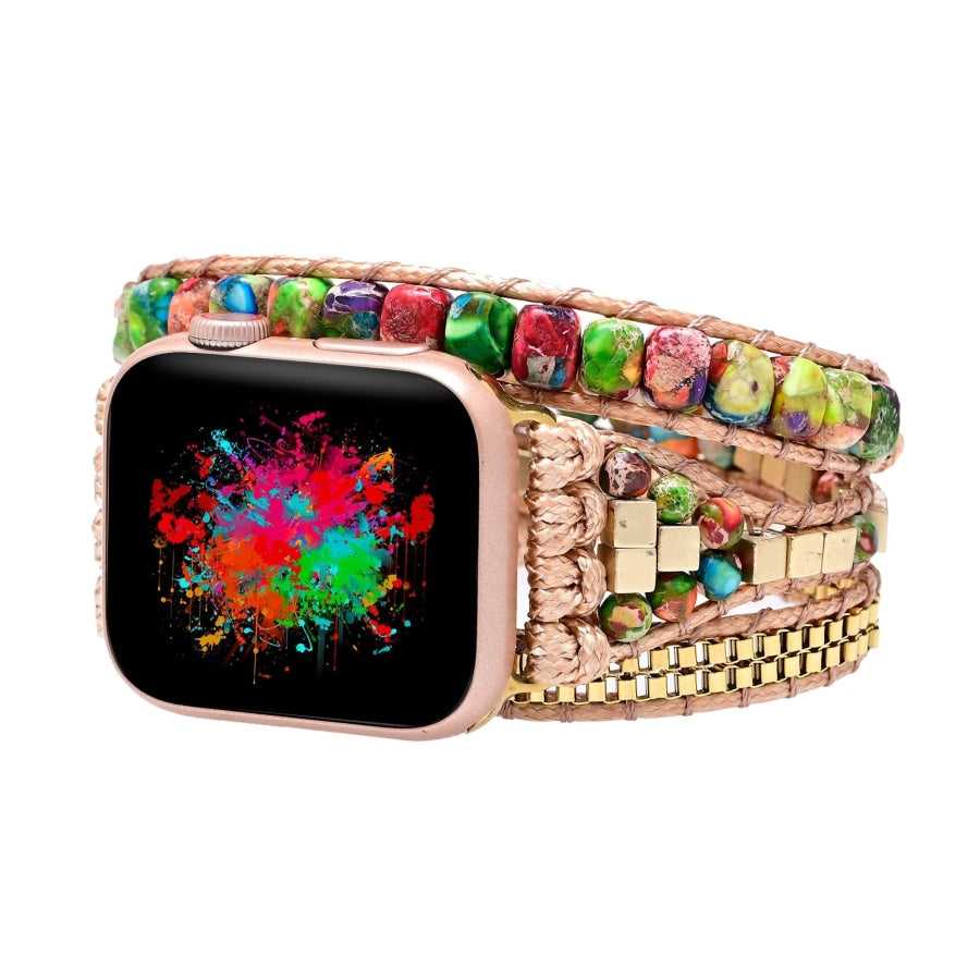 Handmade Green & Red Emperor Jasper Bead Apple Watch Band - Free Spirit Shop