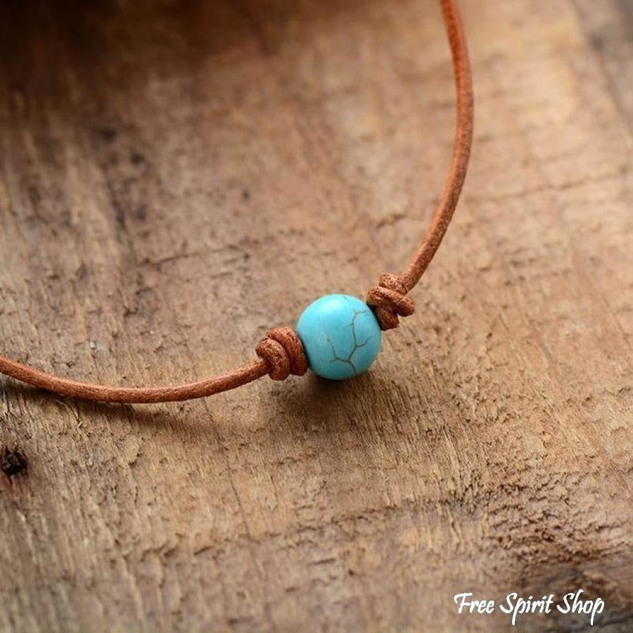 Handmade Leather & Rose Quartz Bead Choker Necklace