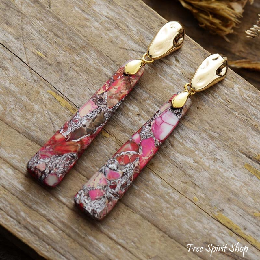 Handmade Long Imperial Jasper Earrings - Free Spirit Shop