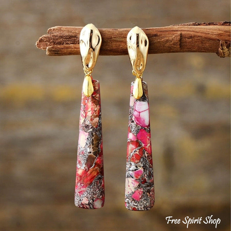 Handmade Long Imperial Jasper Earrings - Free Spirit Shop