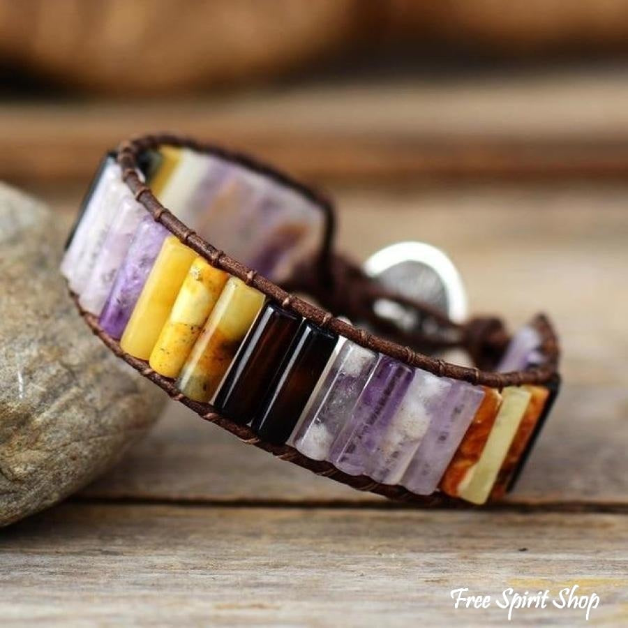 Handmade Multi-Color Jasper Stone Tube Wrap Bracelet - Free Spirit Shop