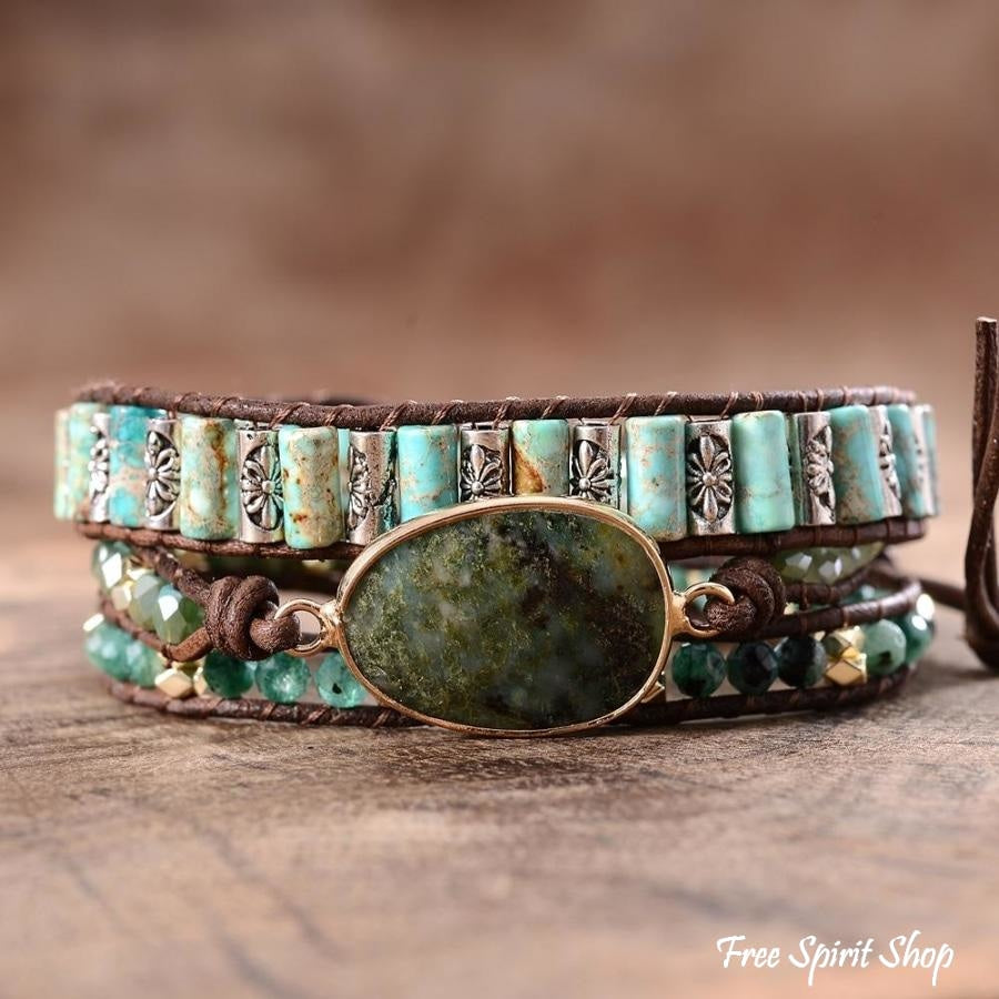 Handmade Natural African Turquoise Wrap Bracelet - Free Spirit Shop