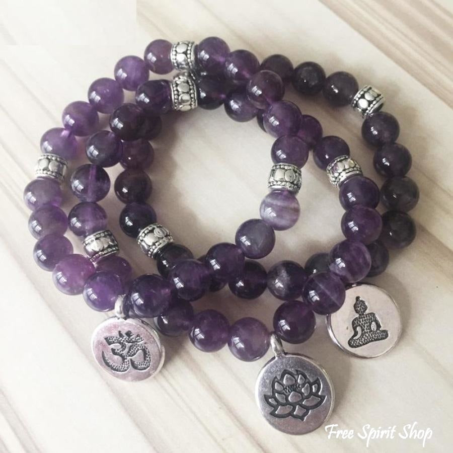 Handmade Natural Amethyst Stone Mala Bead Bracelet - Free Spirit Shop