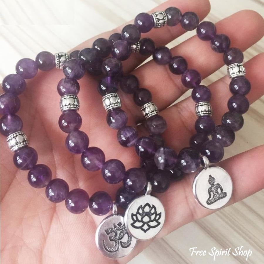 Handmade Natural Amethyst Stone Mala Bead Bracelet - Free Spirit Shop